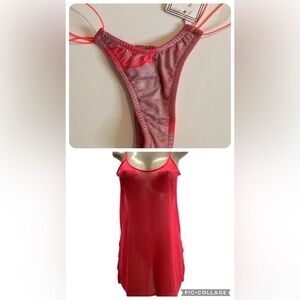 Zuliana Size S/M Bright Coral Mesh Sheer Cover Up Dress With Metallic Thong. New